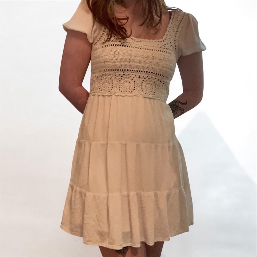 white flowy, tiered mini dress